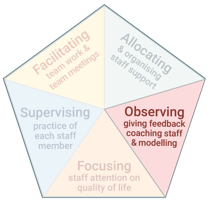 Diagram highlighting the ​​third task of Practice Leadership which is observing staff, giving feedback, coaching, and modelling good practice.